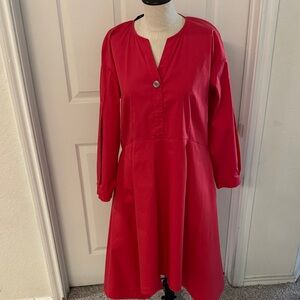Ming Wang Bright Red Long-Sleeve A-Line Dress